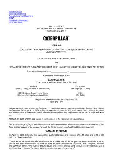 Thumbnail Caterpillar 10-Q Quarterly Report FY 