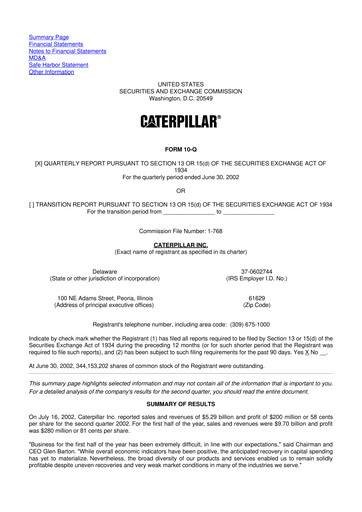 Thumbnail Caterpillar 10-Q Quarterly Report FY 