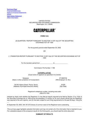 Thumbnail Caterpillar 10-Q Quarterly Report FY 