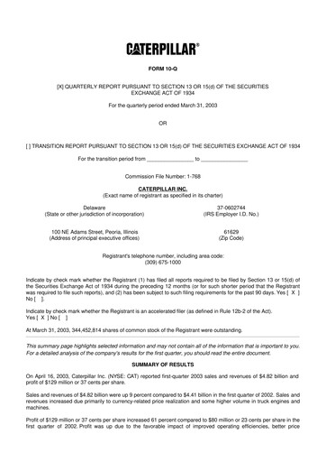 Thumbnail Caterpillar 10-Q Quarterly Report FY 
