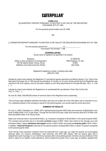 Thumbnail Caterpillar 10-Q Quarterly Report FY 