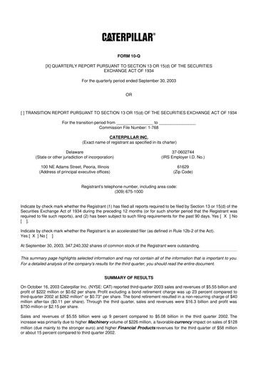 Thumbnail Caterpillar 10-Q Quarterly Report FY 