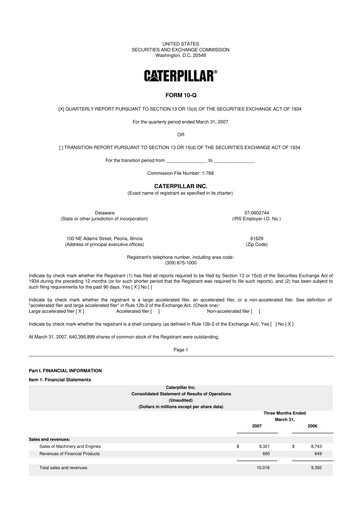 Thumbnail Caterpillar 10-Q Quarterly Report FY 