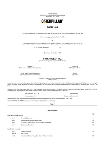 Thumbnail Caterpillar 10-Q Quarterly Report FY 