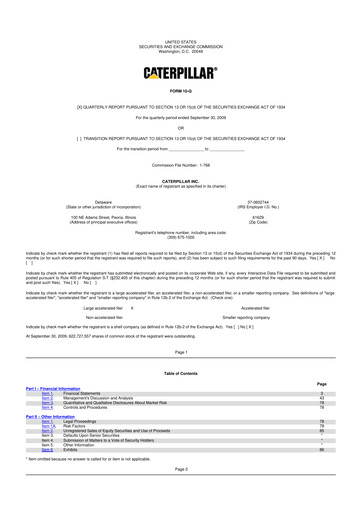 Thumbnail Caterpillar 10-Q Quarterly Report FY 