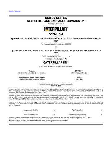 Thumbnail Caterpillar 10-Q Quarterly Report FY 
