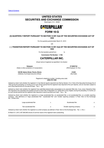 Thumbnail Caterpillar 10-Q Quarterly Report FY 