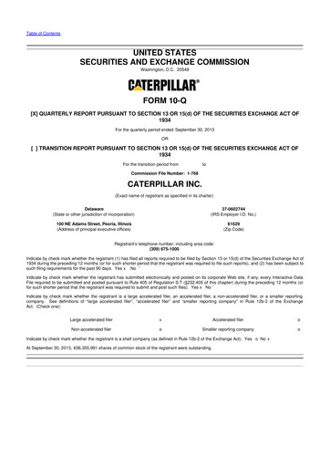 Thumbnail Caterpillar 10-Q Quarterly Report FY 