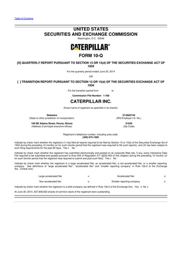 Thumbnail Caterpillar 10-Q Quarterly Report FY 