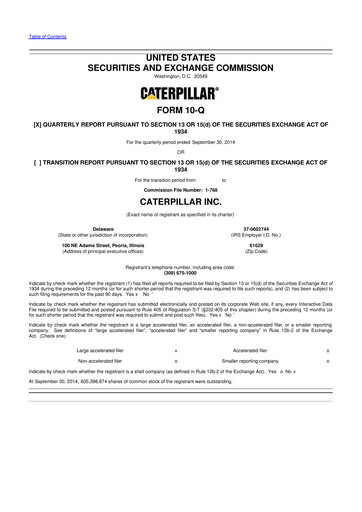 Thumbnail Caterpillar 10-Q Quarterly Report FY 