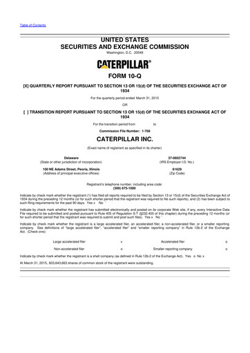 Thumbnail Caterpillar 10-Q Quarterly Report FY 