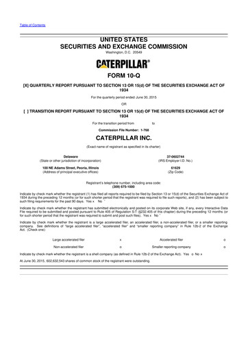 Thumbnail Caterpillar 10-Q Quarterly Report FY 