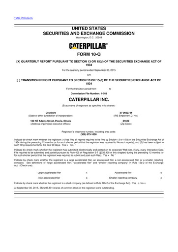 Thumbnail Caterpillar 10-Q Quarterly Report FY 