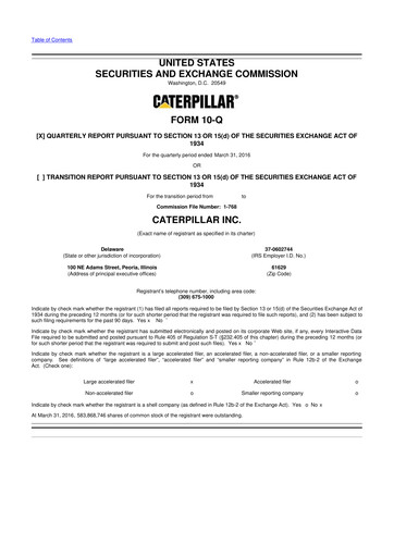 Thumbnail Caterpillar 10-Q Quarterly Report FY 