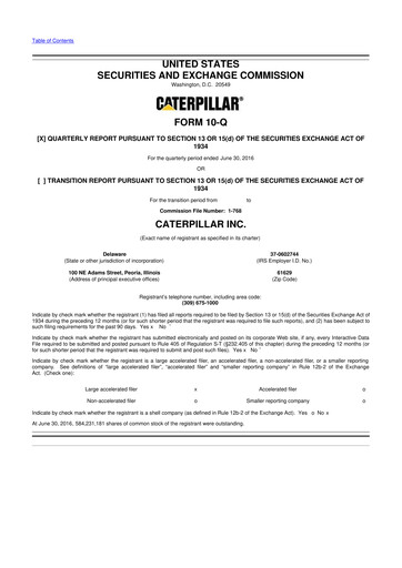 Thumbnail Caterpillar 10-Q Quarterly Report FY 
