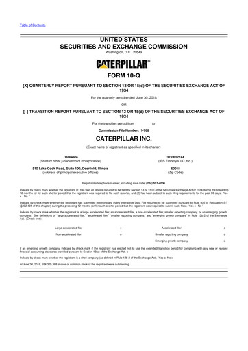 Thumbnail Caterpillar 10-Q Quarterly Report FY 