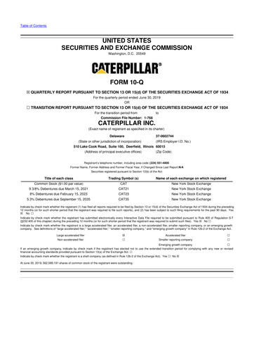 Thumbnail Caterpillar 10-Q Quarterly Report FY 
