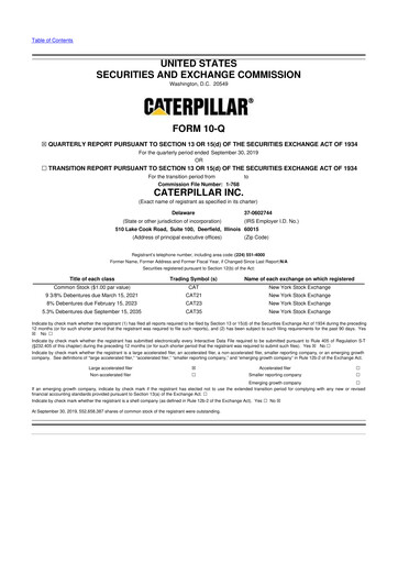 Thumbnail Caterpillar 10-Q Quarterly Report FY 