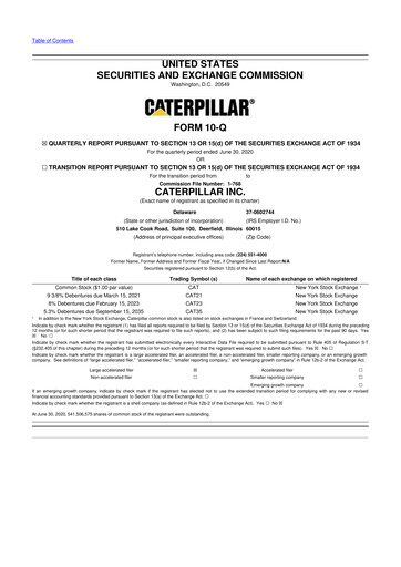 Thumbnail Caterpillar 10-Q Quarterly Report FY 