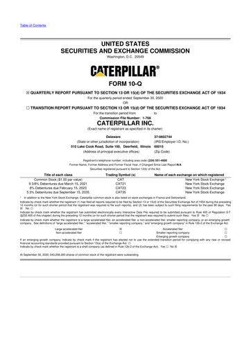 Thumbnail Caterpillar 10-Q Quarterly Report FY 