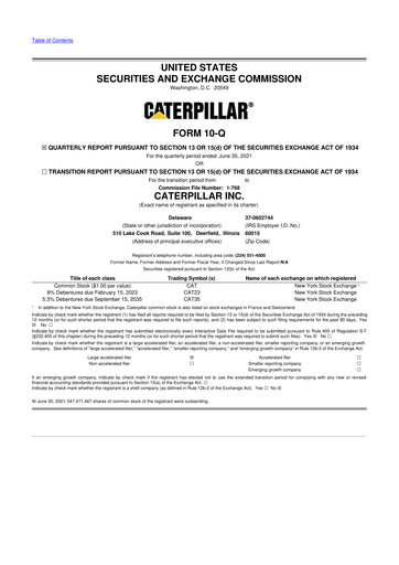 Thumbnail Caterpillar 10-Q Quarterly Report FY 