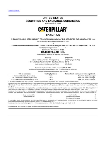 Thumbnail Caterpillar 10-Q Quarterly Report FY 