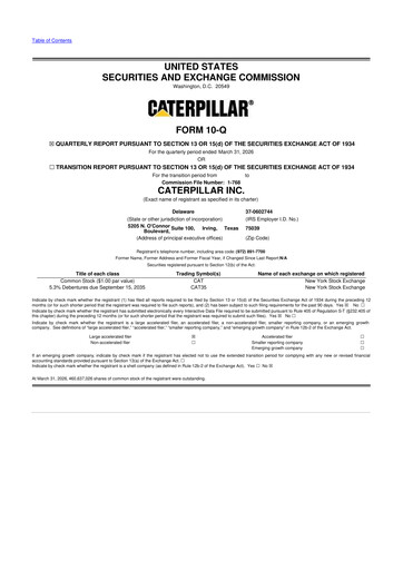 Thumbnail Caterpillar 10-Q Quarterly Report FY 