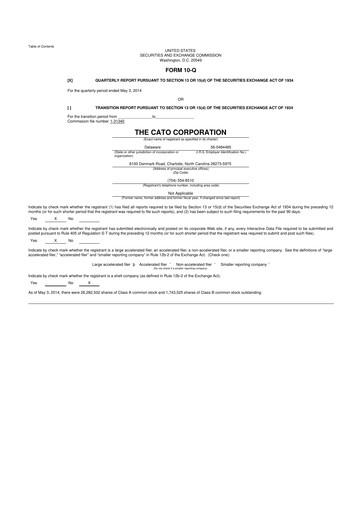 Thumbnail Cato Fashion 10-Q Quarterly Report FY2014 