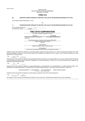 Thumbnail Cato Fashion 10-Q Quarterly Report FY2015 