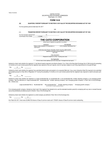 Thumbnail Cato Fashion 10-Q Quarterly Report FY2017 