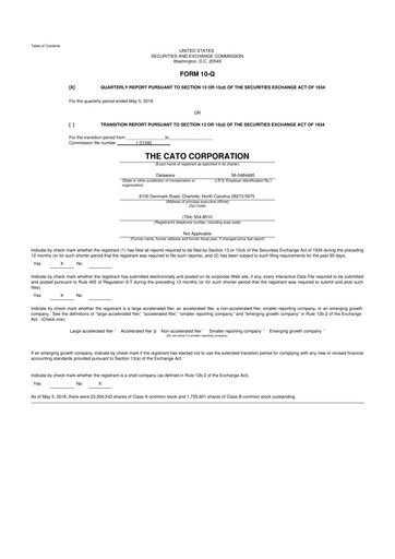 Thumbnail Cato Fashion 10-Q Quarterly Report FY2018 