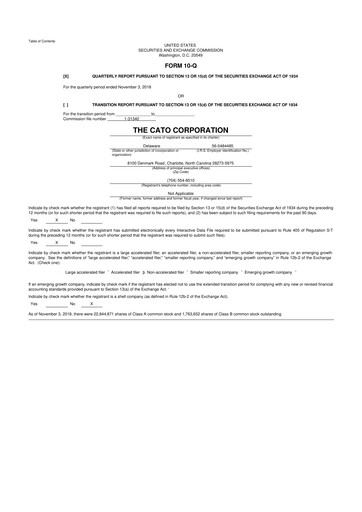 Thumbnail Cato Fashion 10-Q Quarterly Report FY2018 
