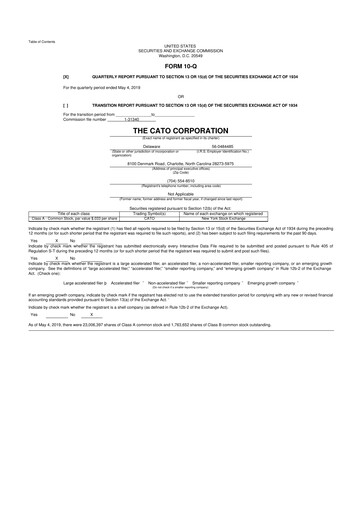 Thumbnail Cato Fashion 10-Q Quarterly Report FY2019 