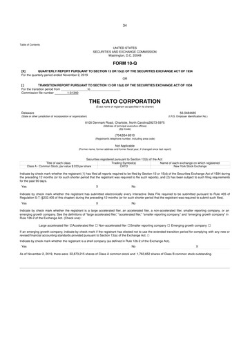 Thumbnail Cato Fashion 10-Q Quarterly Report FY2019 