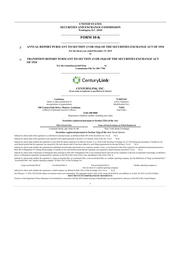 Thumbnail Lumen Technologies 10-K Annual Report 2015