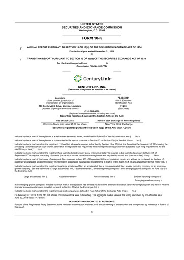 Thumbnail Lumen Technologies 10-K Annual Report 2018