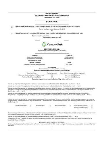 Thumbnail Lumen Technologies 10-K Annual Report 2019