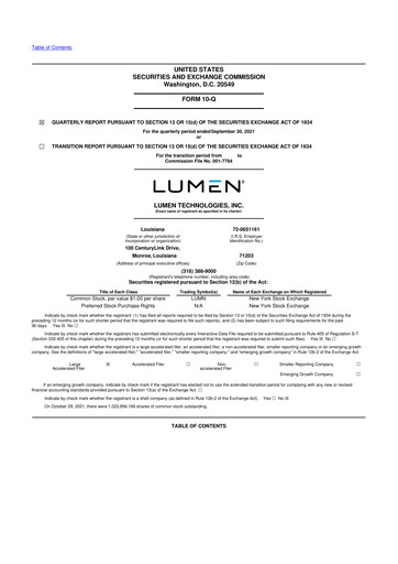 Vorschaubild Lumen Technologies 10-Q Quartalsbericht 2021 