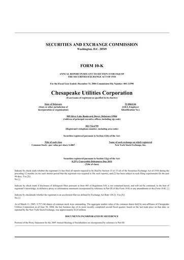 Thumbnail Chesapeake Utilities
 10-K Annual Report 