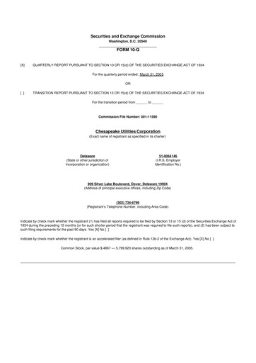 Thumbnail Chesapeake Utilities
 10-Q Quarterly Report FY 