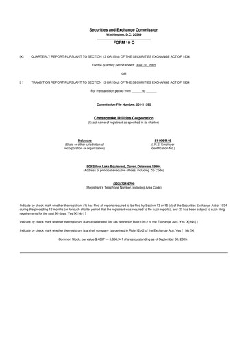 Thumbnail Chesapeake Utilities
 10-Q Quarterly Report FY 
