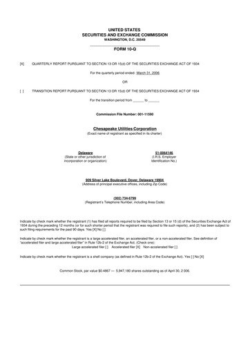 Thumbnail Chesapeake Utilities
 10-Q Quarterly Report FY 