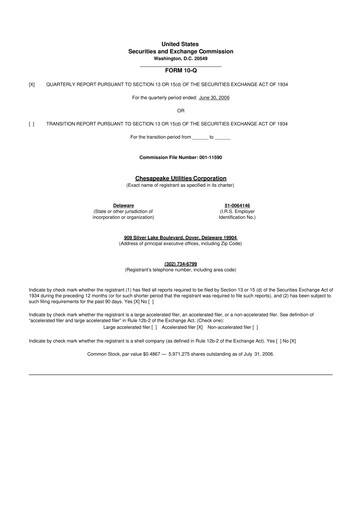 Thumbnail Chesapeake Utilities
 10-Q Quarterly Report FY 