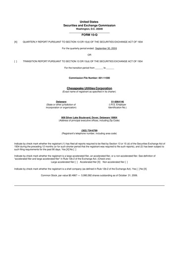 Thumbnail Chesapeake Utilities
 10-Q Quarterly Report FY 