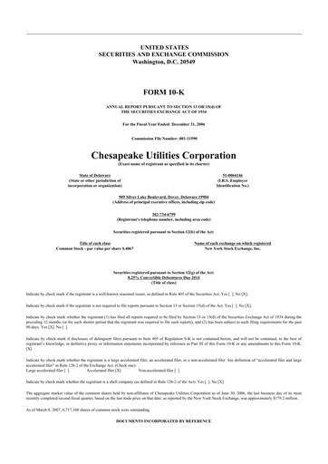 Thumbnail Chesapeake Utilities
 10-K Annual Report 