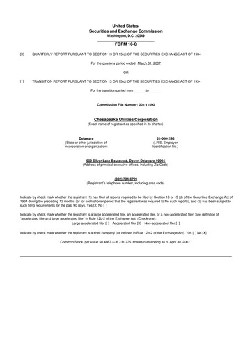 Thumbnail Chesapeake Utilities
 10-Q Quarterly Report FY 