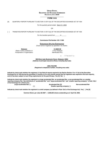 Thumbnail Chesapeake Utilities
 10-Q Quarterly Report FY 