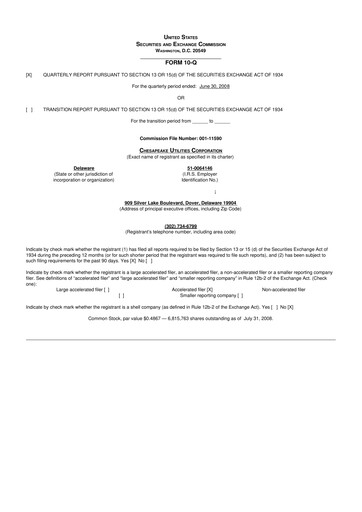 Thumbnail Chesapeake Utilities
 10-Q Quarterly Report FY 
