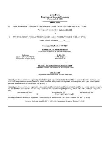 Thumbnail Chesapeake Utilities
 10-Q Quarterly Report FY 