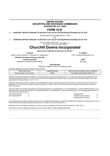 Thumbnail Churchill Downs 10-Q Quarterly Report FY 